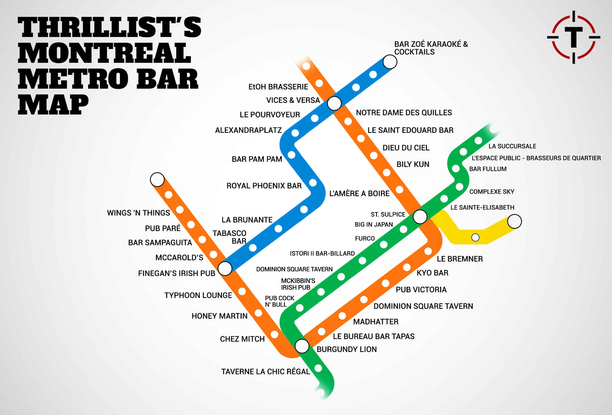 Une carte des bars montréalais près de chaque station de métro