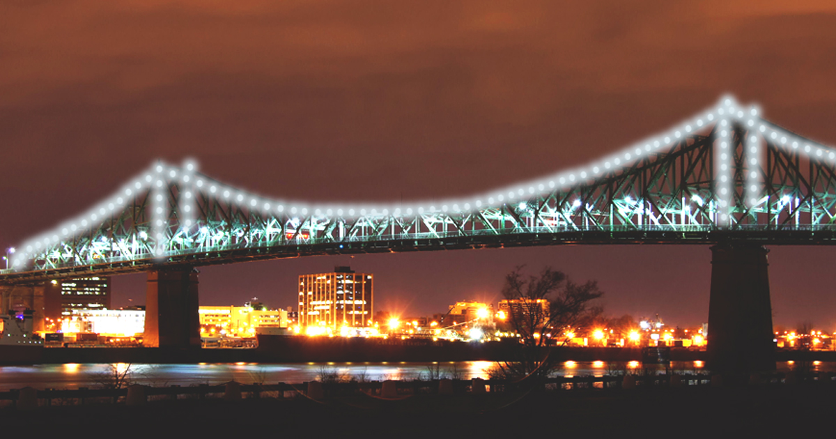 Notre beau pont Jacques-Cartier illuminé pour souligner le 375e anniversaire de Montréal