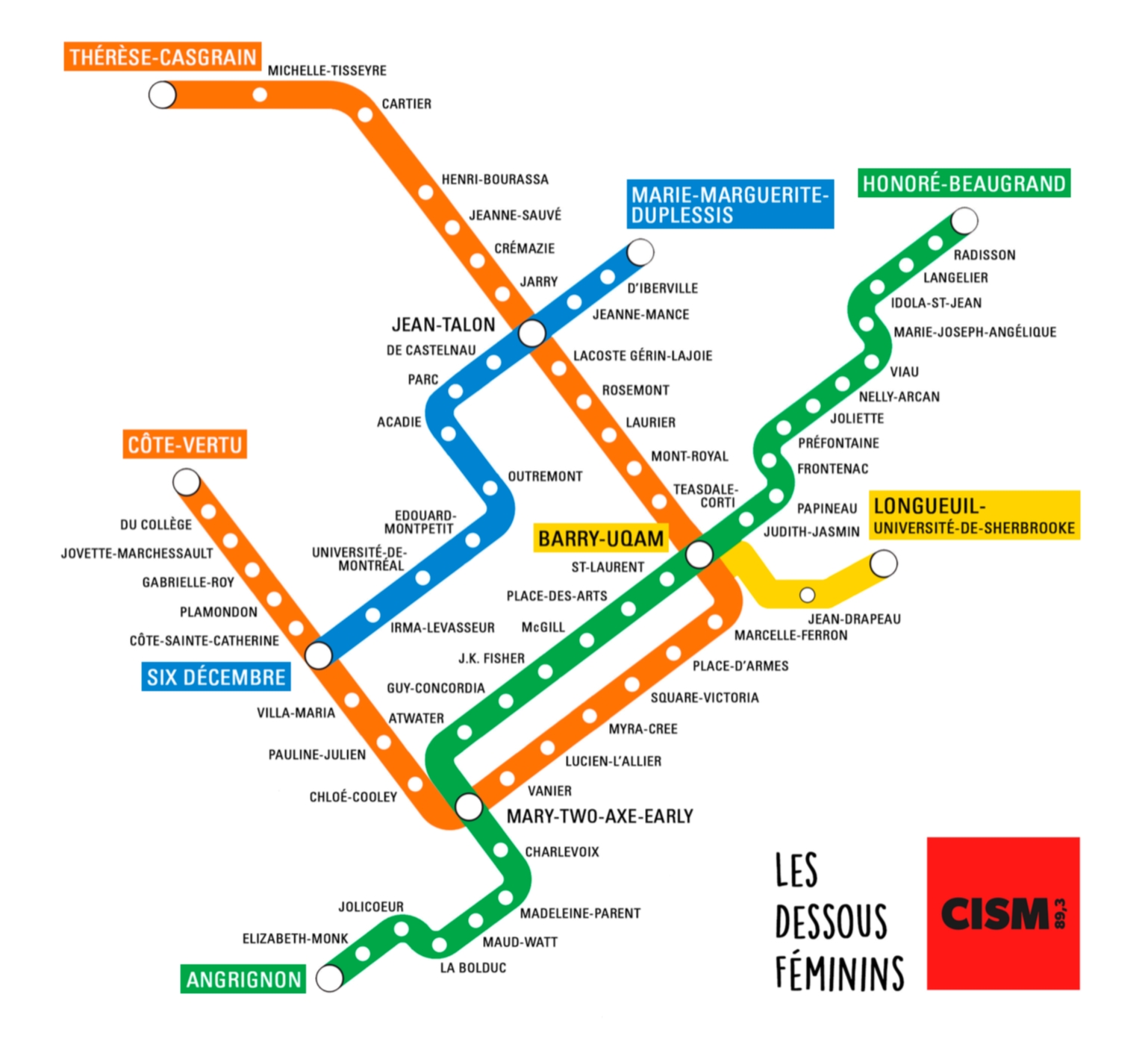 Et si la carte du métro de Montréal était paritaire&#8230; #femmétro