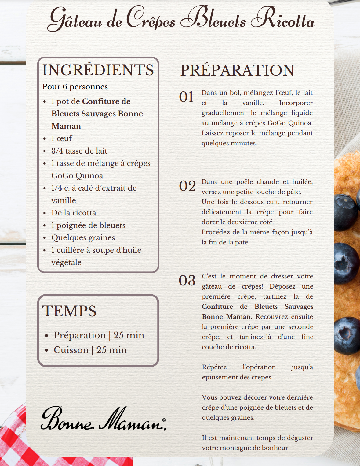 Gâteau de Crêpes Bleuets Ricotta