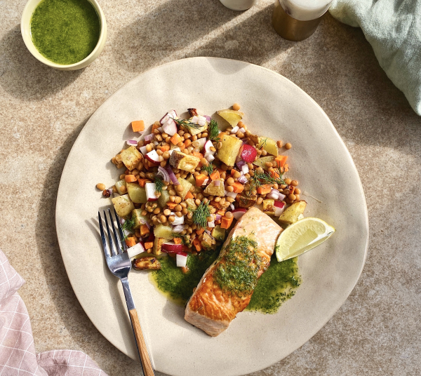 Saumon au pesto d'aneth, lime et gingembre